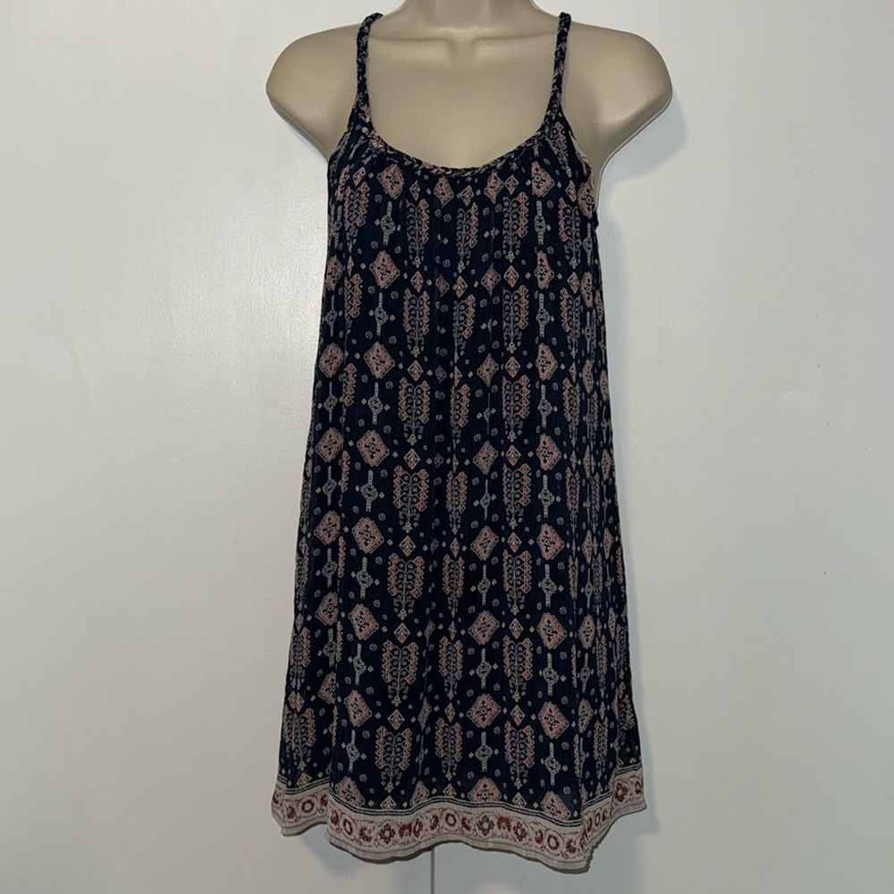 Hollister Mini Slip Dress w Boho Print Navy Blue Women’s S Small